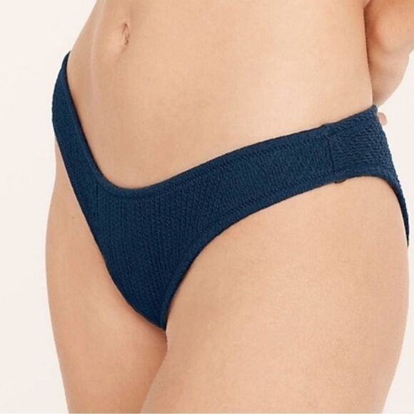 J Crew Navy Blue Jacquard Texture Curve Waist Cheeky Bikini Bottom NWT - Picture 2 of 16